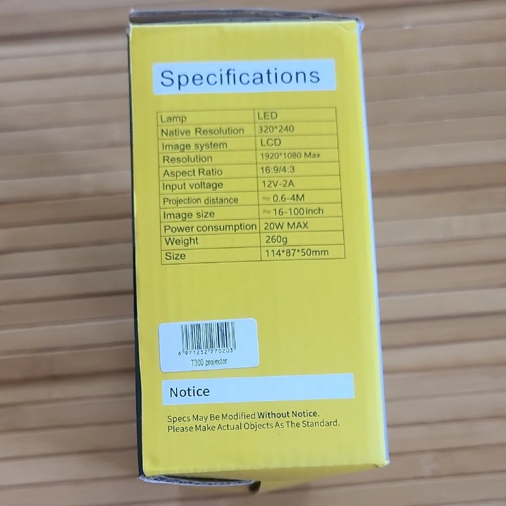 T300 Mini Projector in Yellow and Black